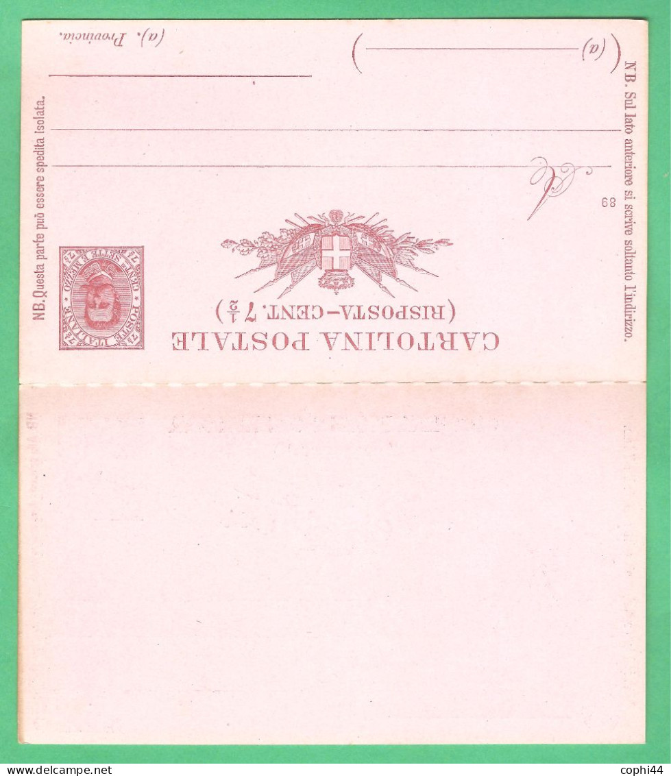 REGNO D'ITALIA 1889 CARTOLINA POSTALE BIGOLA UMBERTO I DOMANDA+RISPOSTA Mil. 89 (FILAGRANO C14) C 7,5+7,5 NUOVA - Entiers Postaux