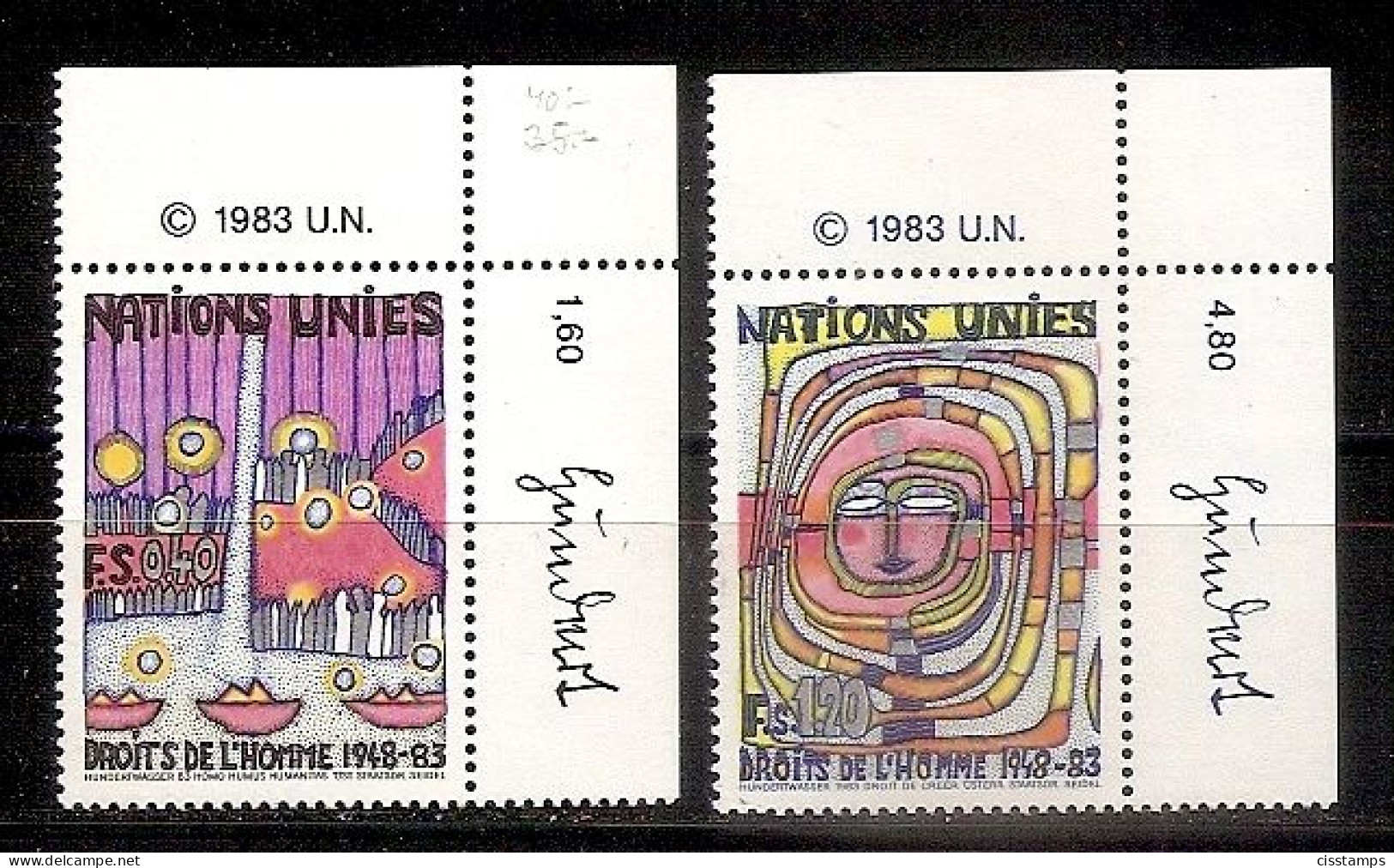 UNITED NATIONS GENEVA 1983●Painting Of Hundertwasser●Human Rights●Mi 117-18●MNH - Ongebruikt