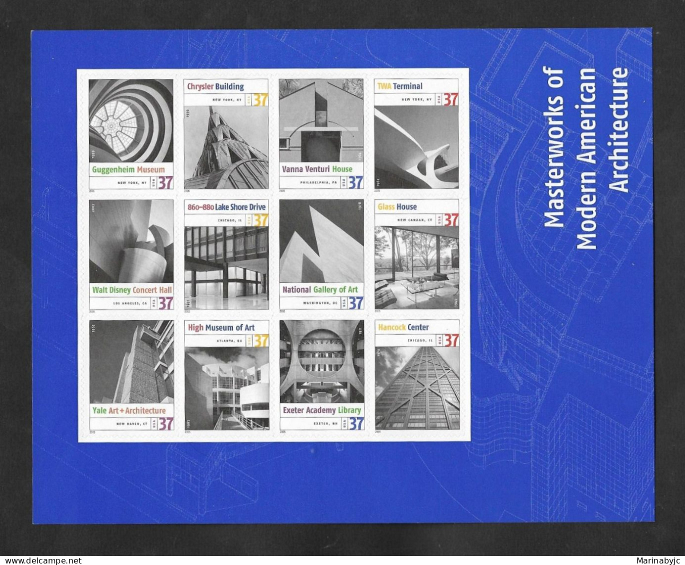 SE)2005 UNITED STATES, FROM THE SERIES ARCHITECTURE, MASTERPIECES OF MODERN AMERICAN ARCHITECTURE, SS, MNH - Oblitérés