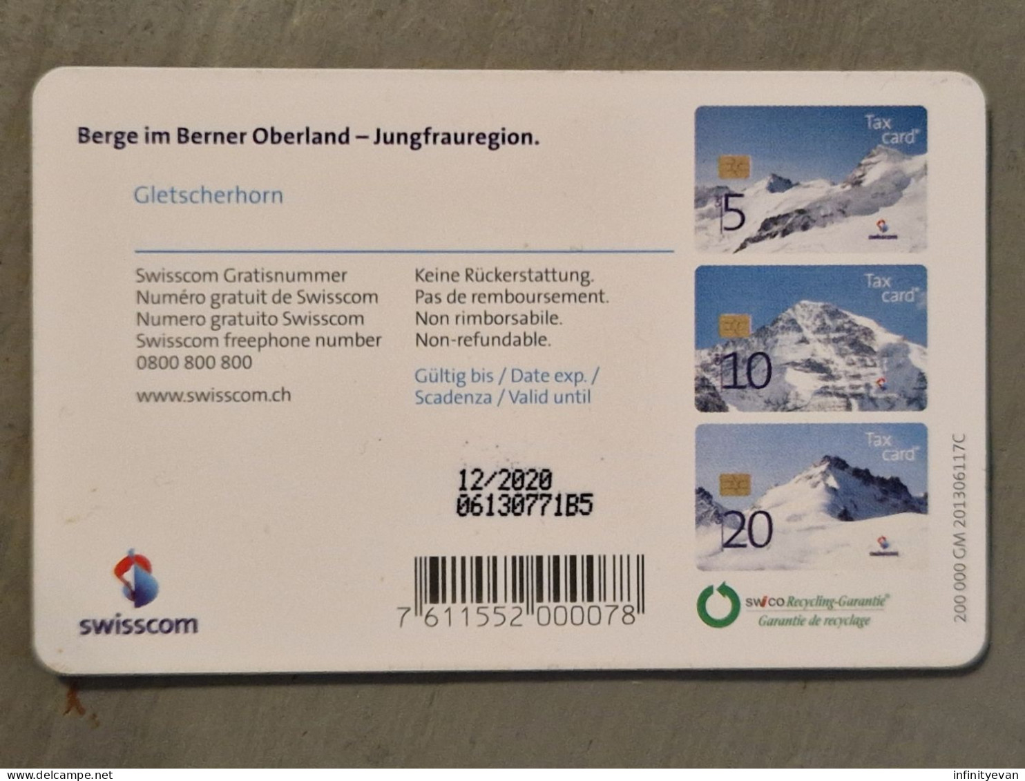 Tax Card 20 CHF MONTAGNE 12/2020 - Suiza