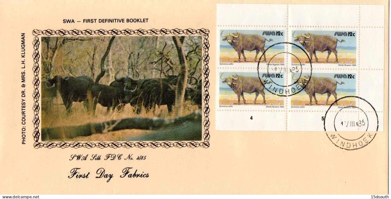 South West Africa - 1985 Buffalo Booklet Silk FDC # SG 358b - Game