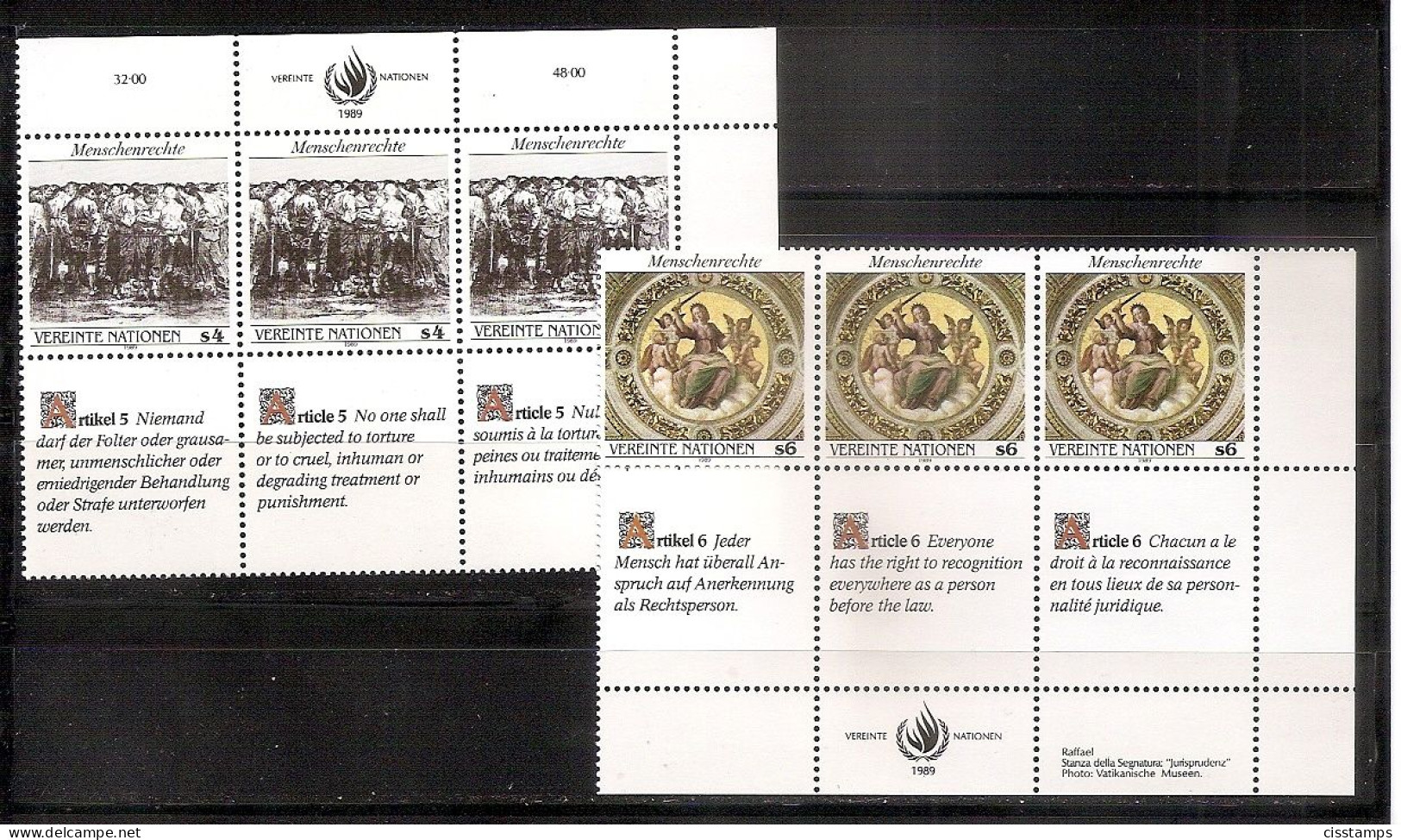 UNITED NATIONS VIENNA 1989● Human Rights●Mi 96-97●Strip Of 3 With TABS●MNH - Ongebruikt