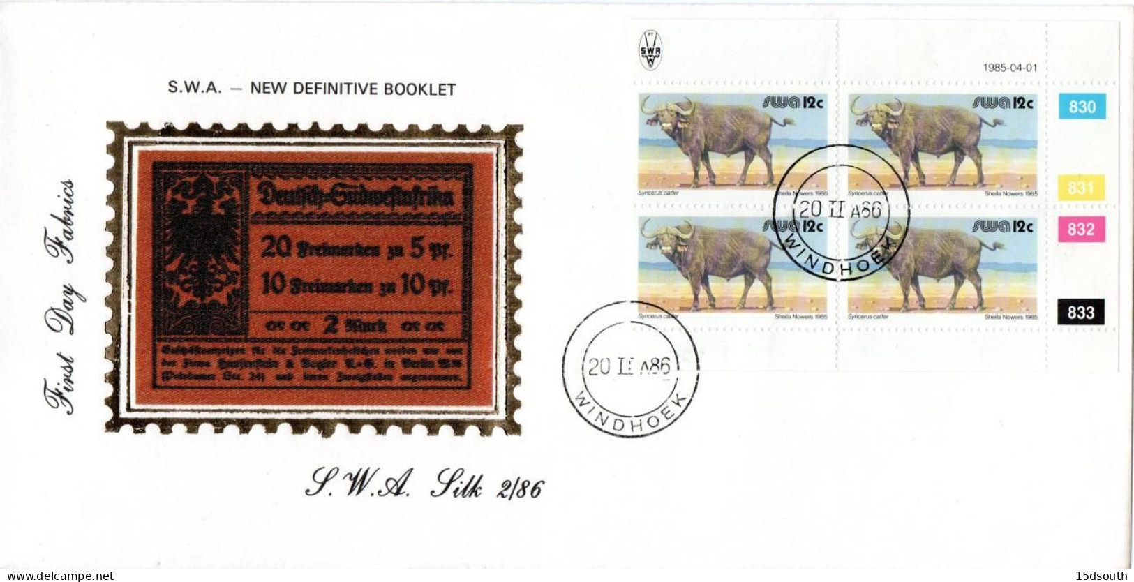 South West Africa - 1986 Buffalo Booklet Silk FDC # SG 358b - Game