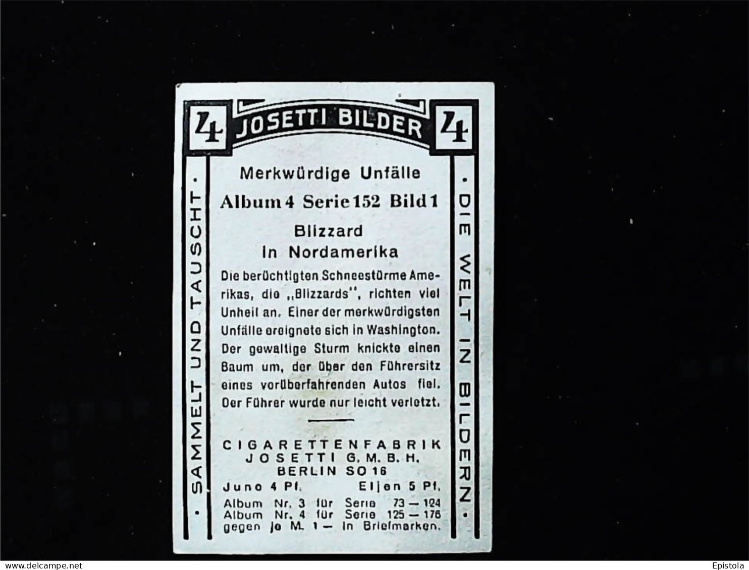 ► Automobile US Blizzard En Amérique Du Nord 1920's - Chromo-Image Cigarette Josetti Bilder Berlin Album 4 - Other Brands