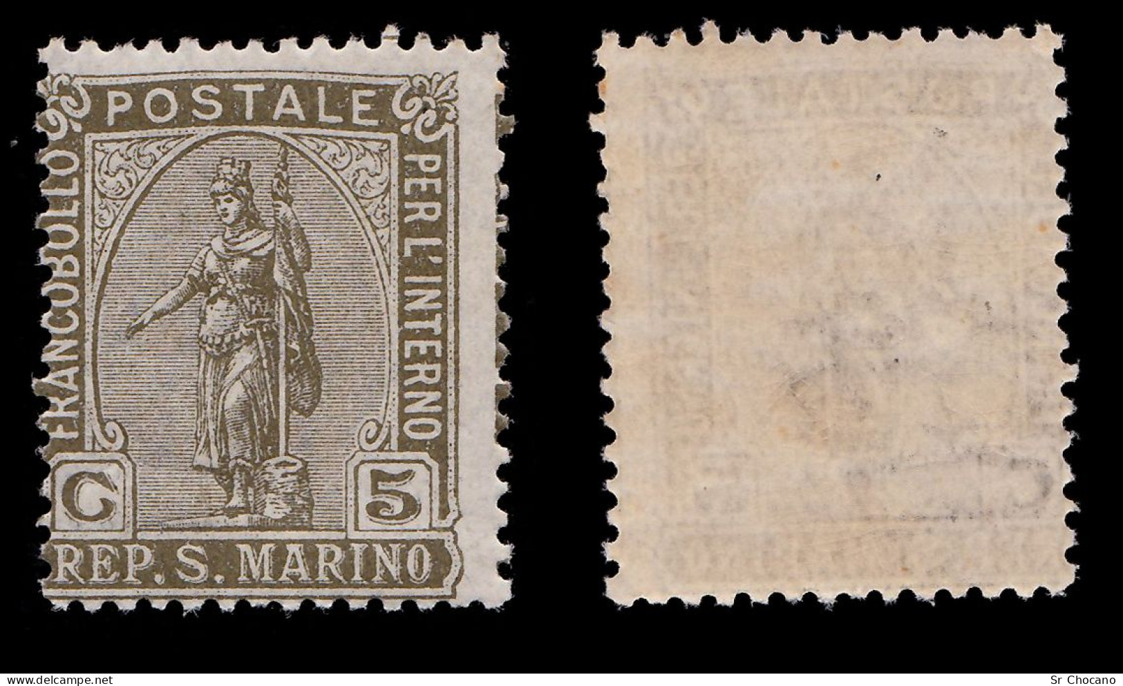 SAN MARINO STAMP.1922.5c Olive Grn .SCOTT 35.MNH - Nuovi