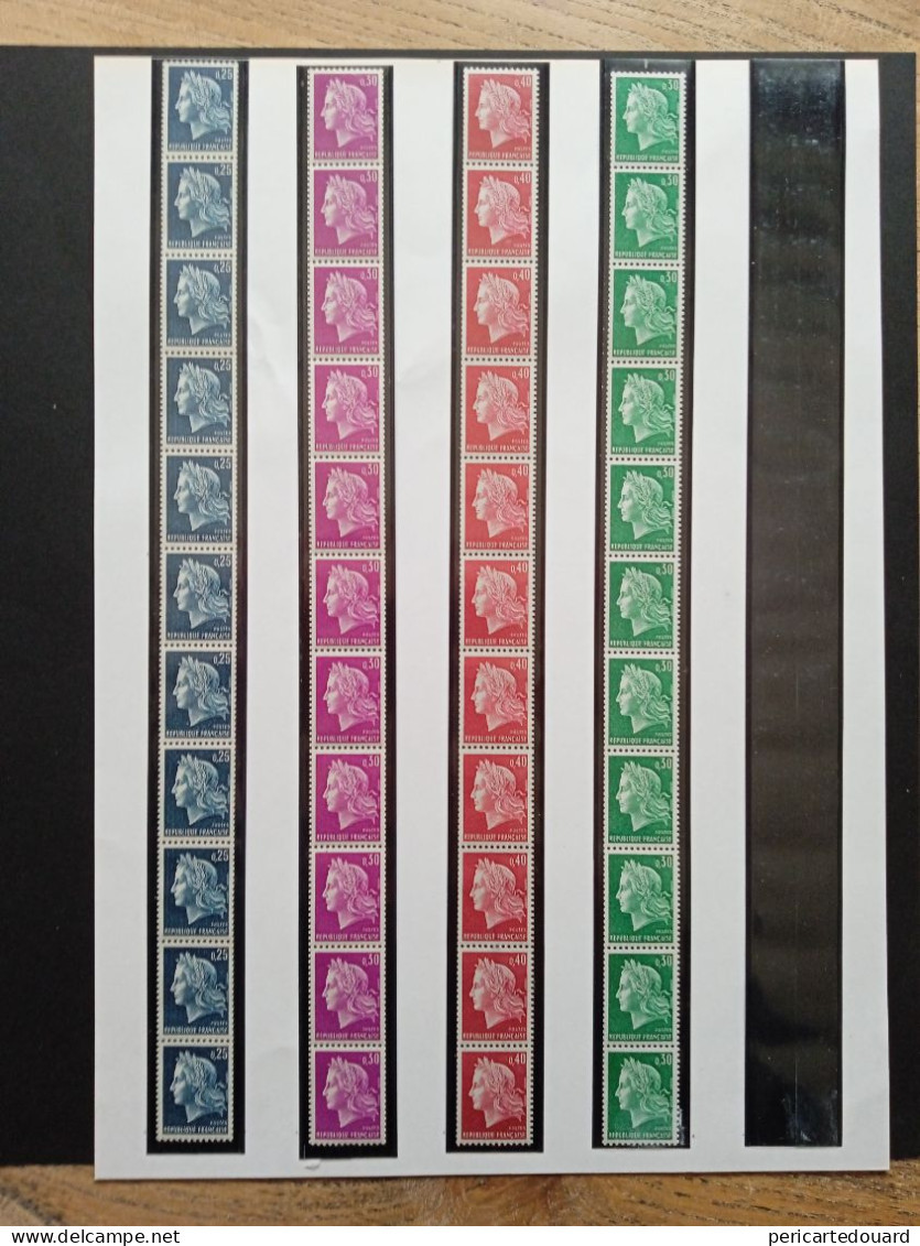 Roulettes De 11 Des Quatre Valeurs Gravées De La Marianne De Cheffer** Avec N° Rouge - 1967-1970 Marianne De Cheffer