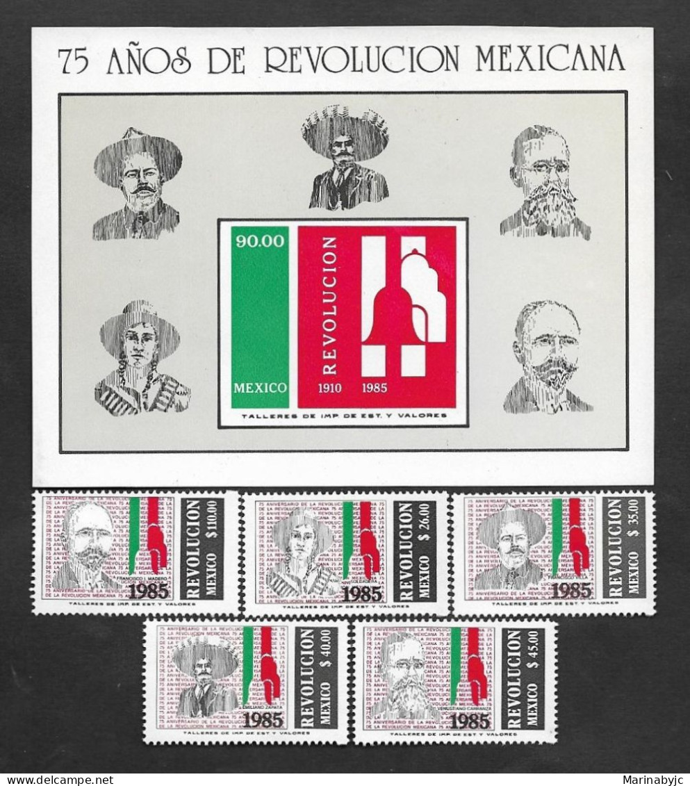 SD)1985 MEXICO  75° YEARS OF THE MEXICAN REVOLUTION, HEROES OF INDEPENDENCE, BELLS OF FREEDOM 90P SCT 1419, PLUS 5 RINGS - Mexico