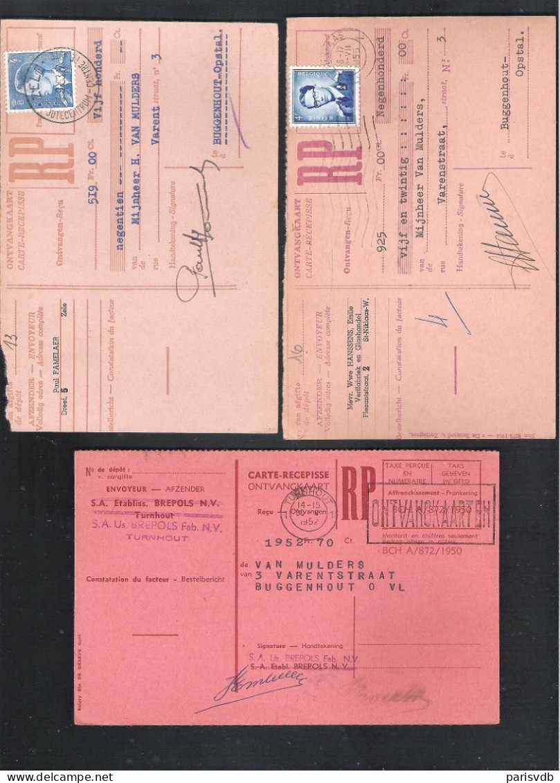 3 ONTVANGKAARTEN -  3 CARTES-RECEPISSE (816) - Other & Unclassified