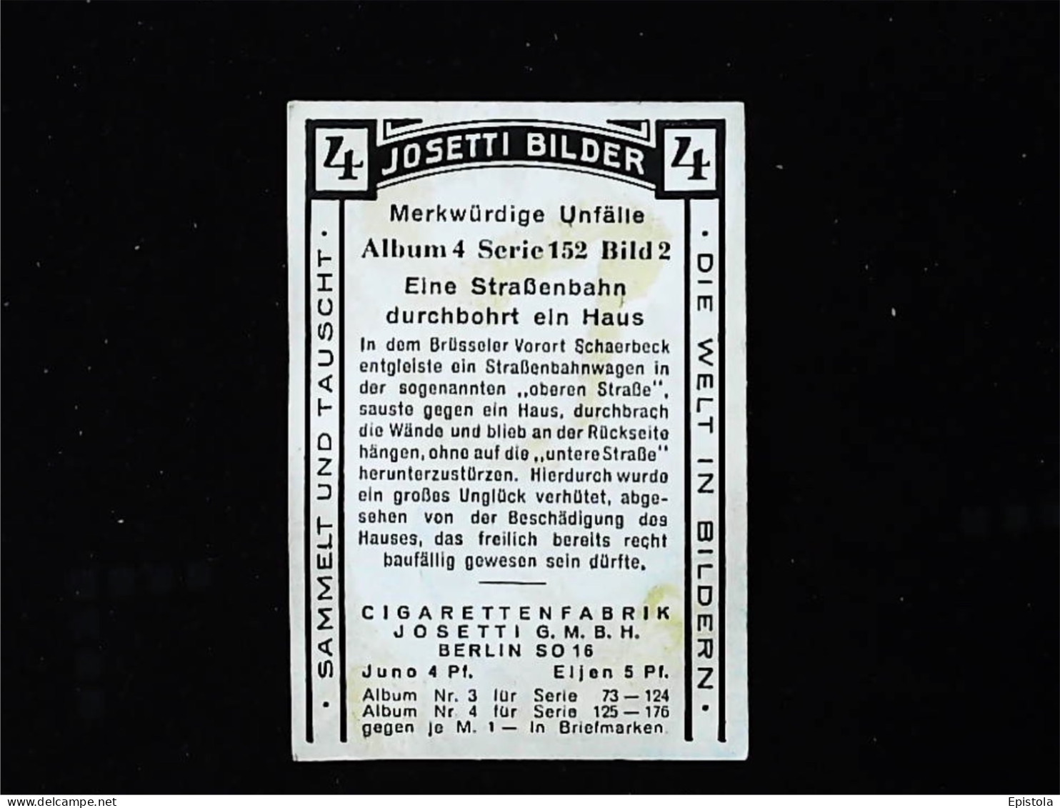 ►  Accident En Gare Train Banlieue Bruxelloise 1920's - Chromo-Image Cigarette Josetti Bilder Berlin Album 4 - Other Brands