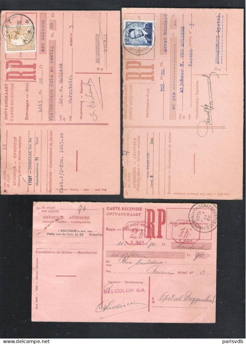 3 ONTVANGKAARTEN -  3 CARTES-RECEPISSE (827) - Other & Unclassified