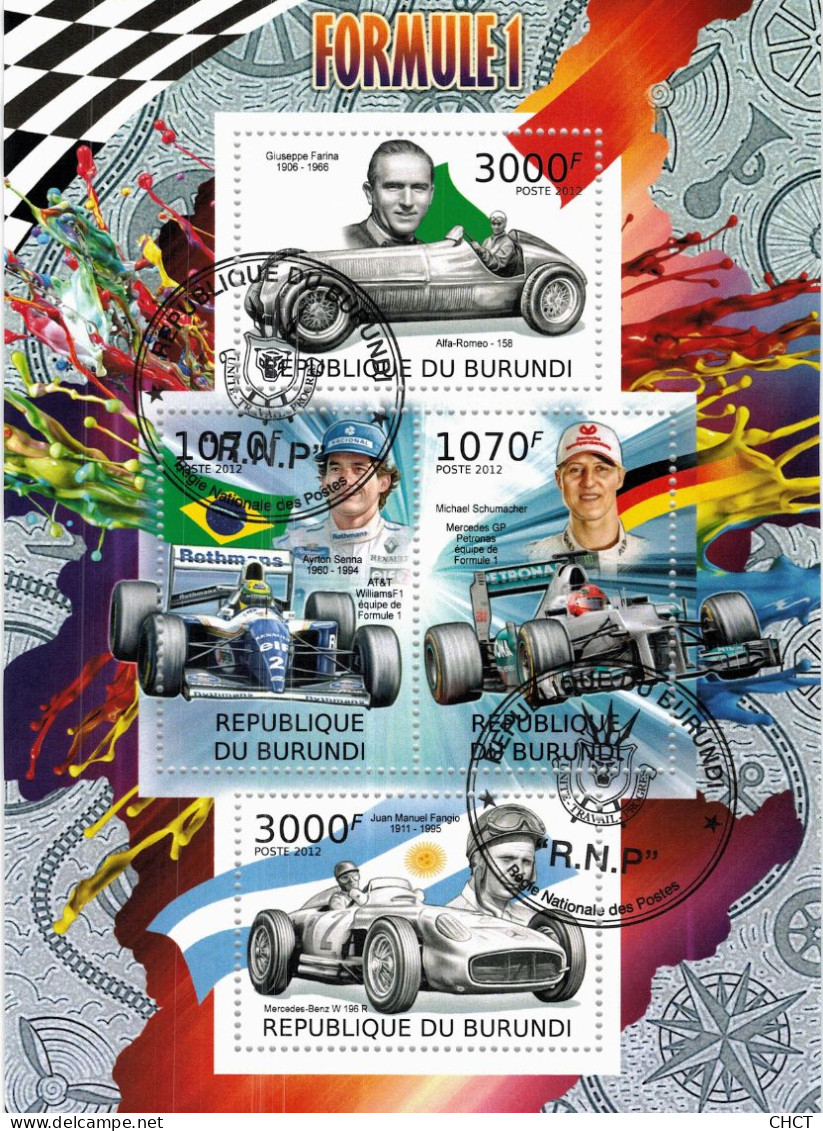 CHCT82 - Formula 1, Super Cars, Transports, Stamp Mini Sheet, Used CTO, 2012, Burundi - Gebruikt