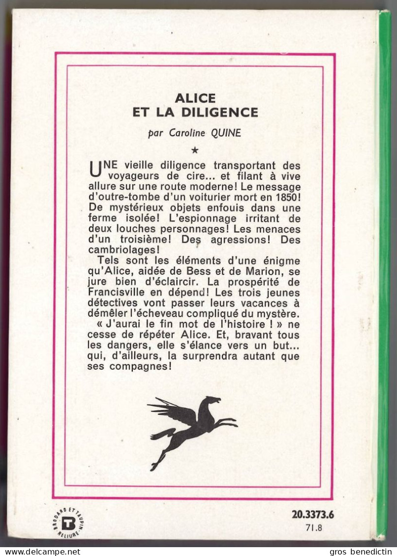 Hachette - Bibliothèque Verte N°382 - Caroline Quine - "Alice Et La Diligence" - 1971 - Bibliotheque Verte