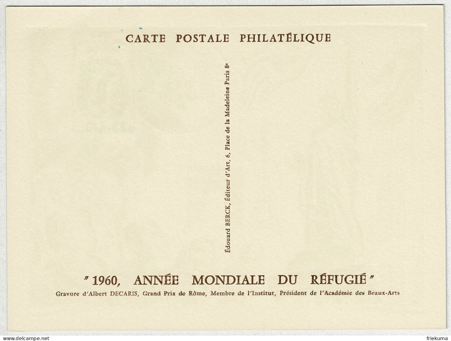 Frankreich / France 1960, Maximumkarte Weltflüchtlingsjahr / Anné Mondiale Du Réfugié / Refugees - Vluchtelingen