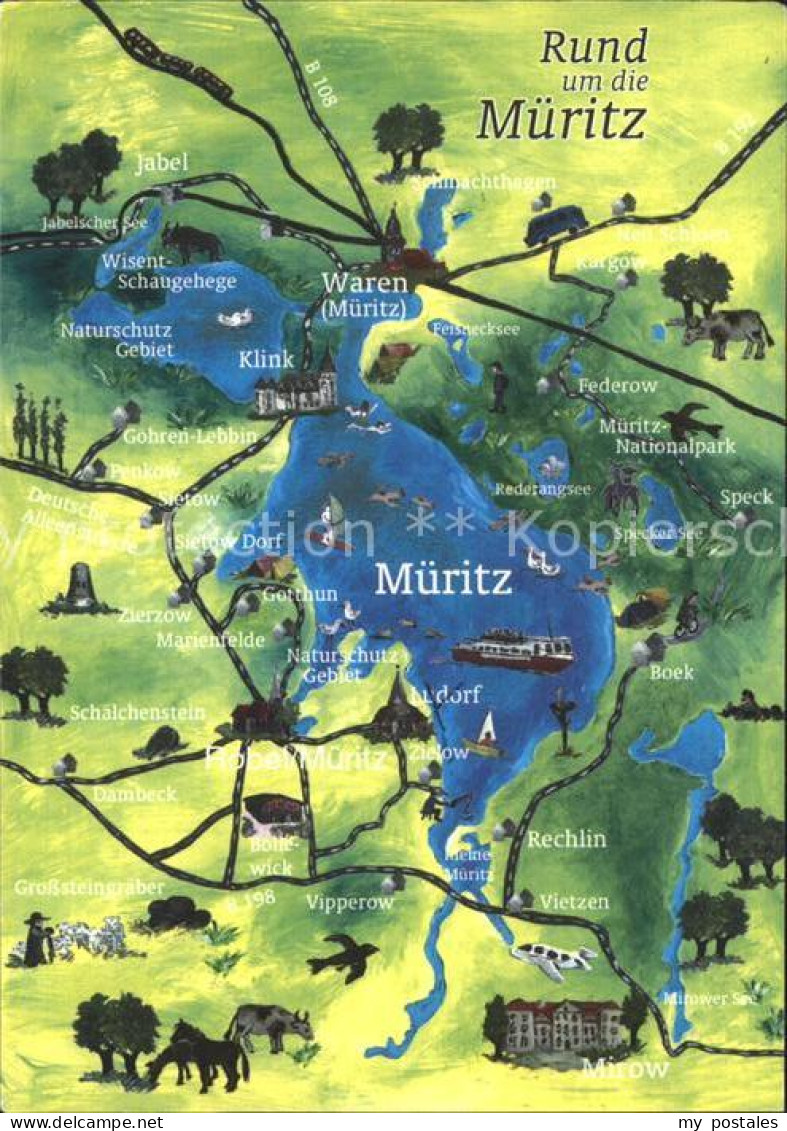 72282338 Waren Mueritz Rund Um Die Mueritz Mecklenburgische Seenplatte Landkarte - Waren (Mueritz)