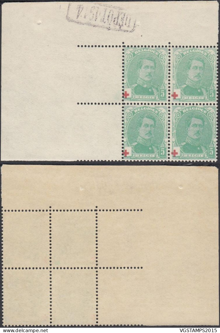 Belgique 1914- Timbres Neufs. COB Nr.: 129 A.Type II. Bloc De 4. Dépôt 1914. Theme: Croix Rouge.RARE¡¡¡. (VG) DC-12531 - 1914-1915 Croce Rossa