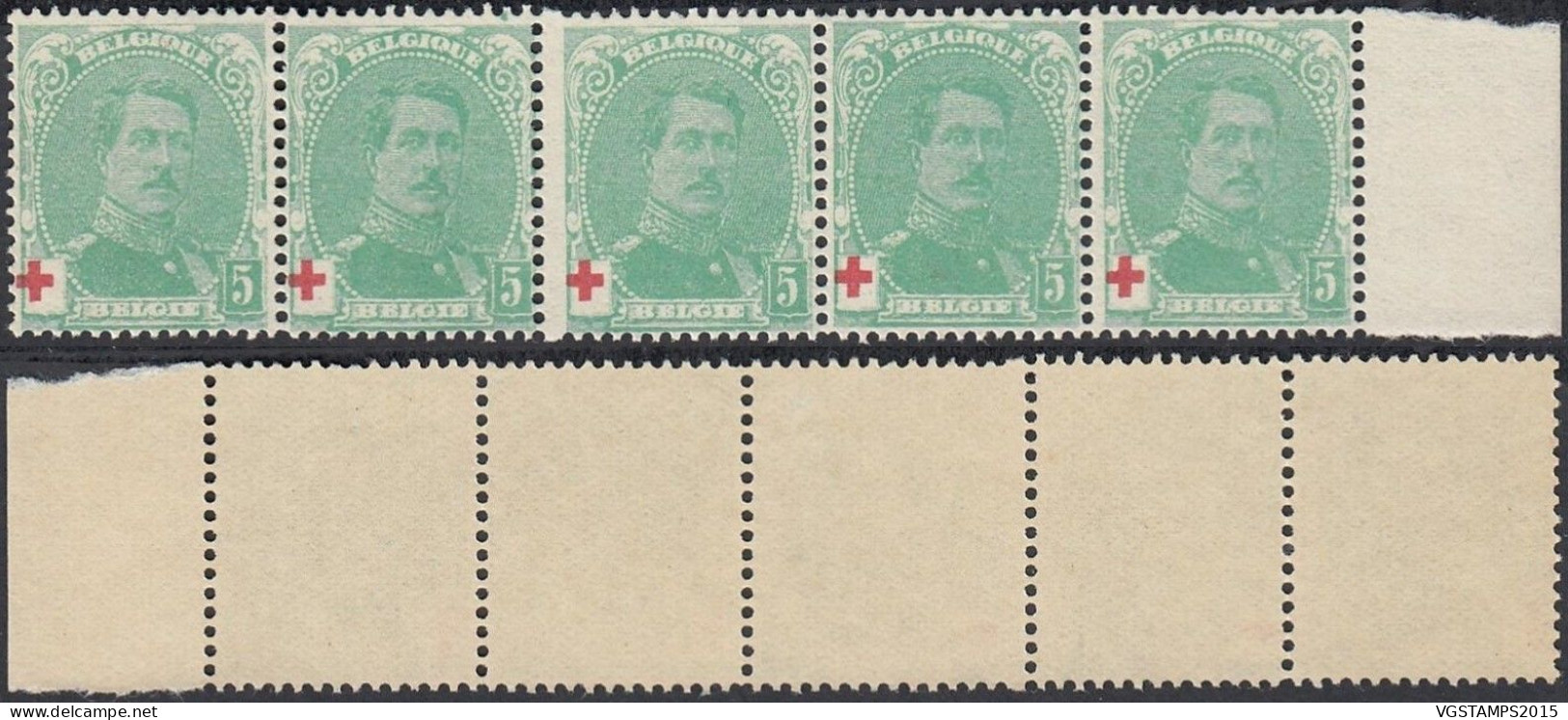 Belgique 1914- Timbres Neufs. COB Nr.: 129 .Type I. Bande De 5 Avec Erreur Perforation. Theme: Croix Rouge.(EB) DC-12532 - 1914-1915 Croix-Rouge