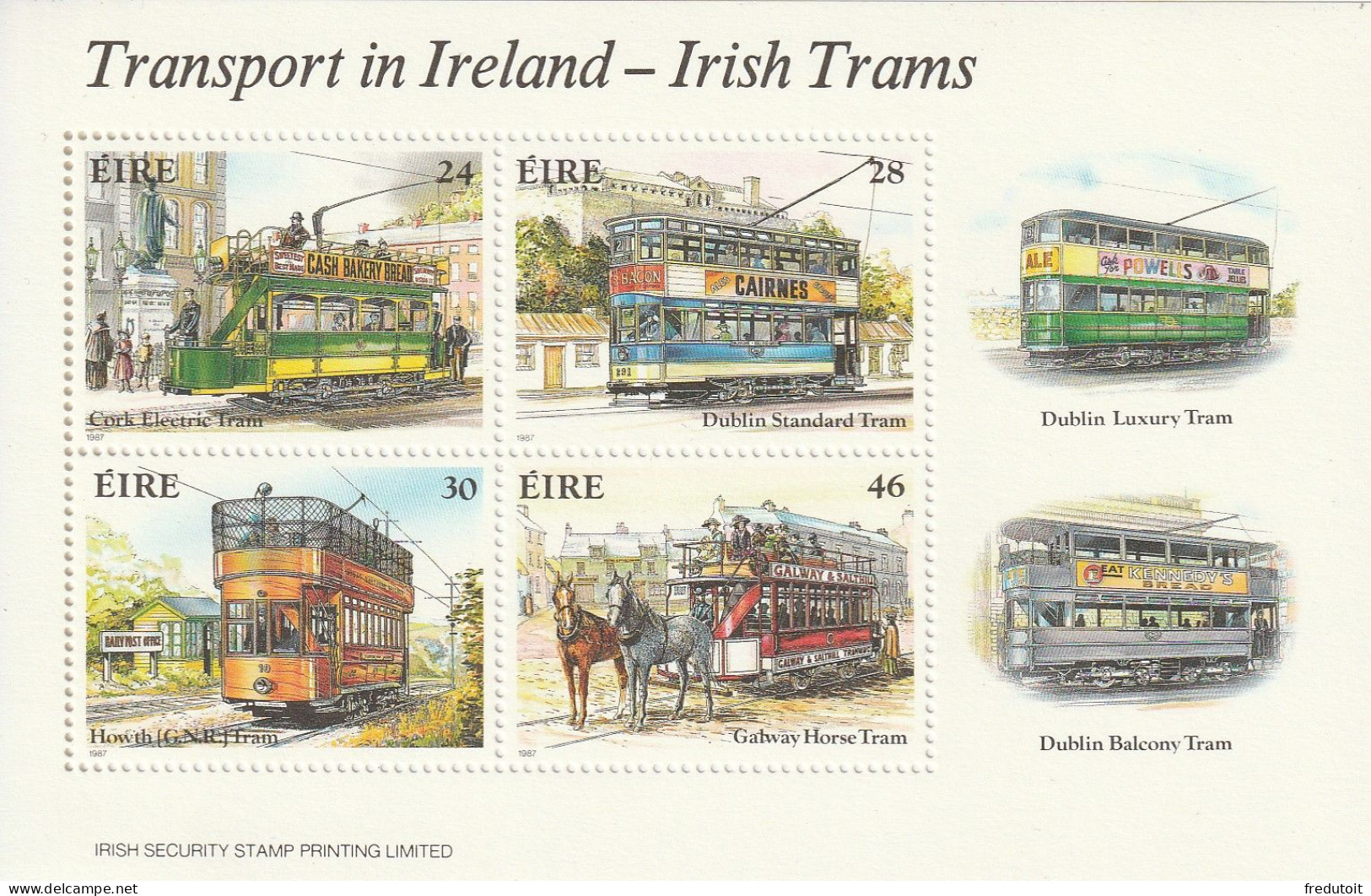 IRLANDE - BLOC N°6 ** (1987) Tranways - Blocks & Sheetlets