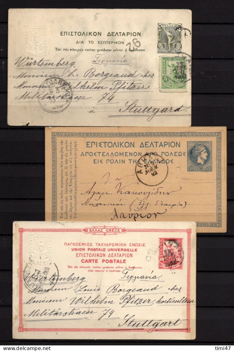 R675  /  GRECE 3 Entiers 1902 / 1908 / 1911 2 Entiers Illustrés Avec Compléments D'affranchissements - Enteros Postales