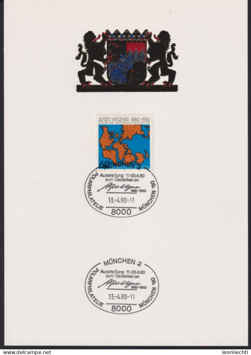 1980 Berlin Mi:DE-BE 616, Sonderstempel: MÜNCHEN 2, POLARPHILATELIE, Gedenken An Alfred Wegner,13.4.80 - Briefe U. Dokumente