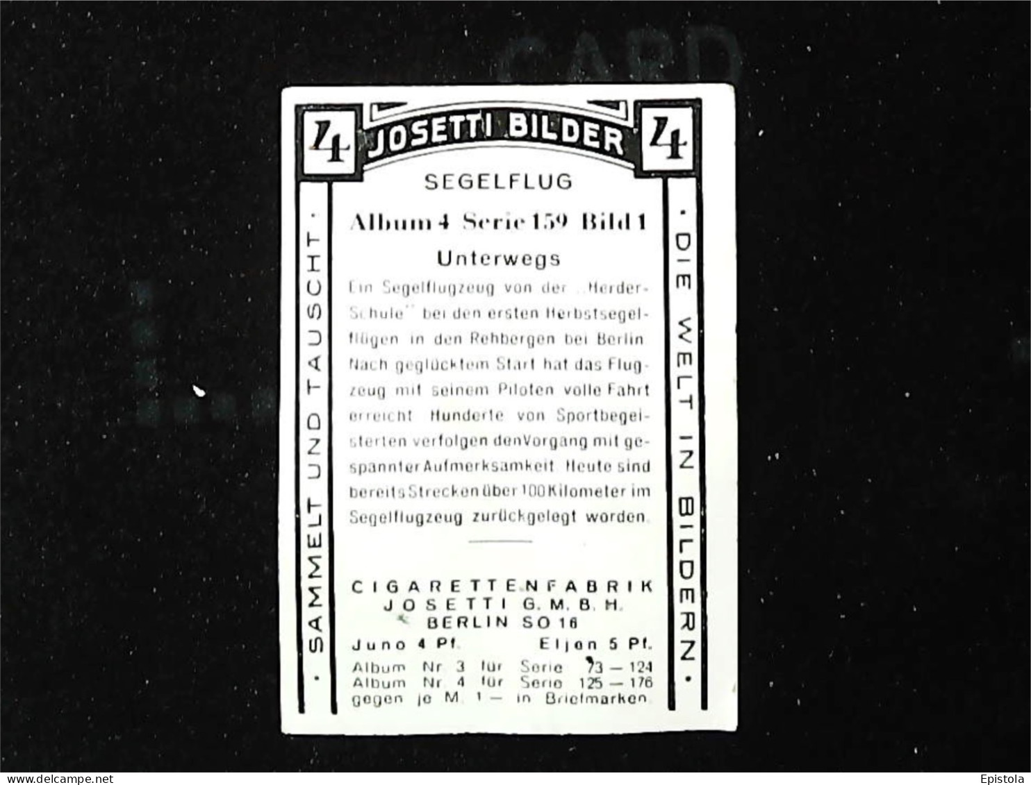 ► Avion Planeur  Précurseur Allemand  Herder-Shhule  - Chromo-Image Cigarette Josetti Bilder Berlin Album 4 1920's - Other Brands