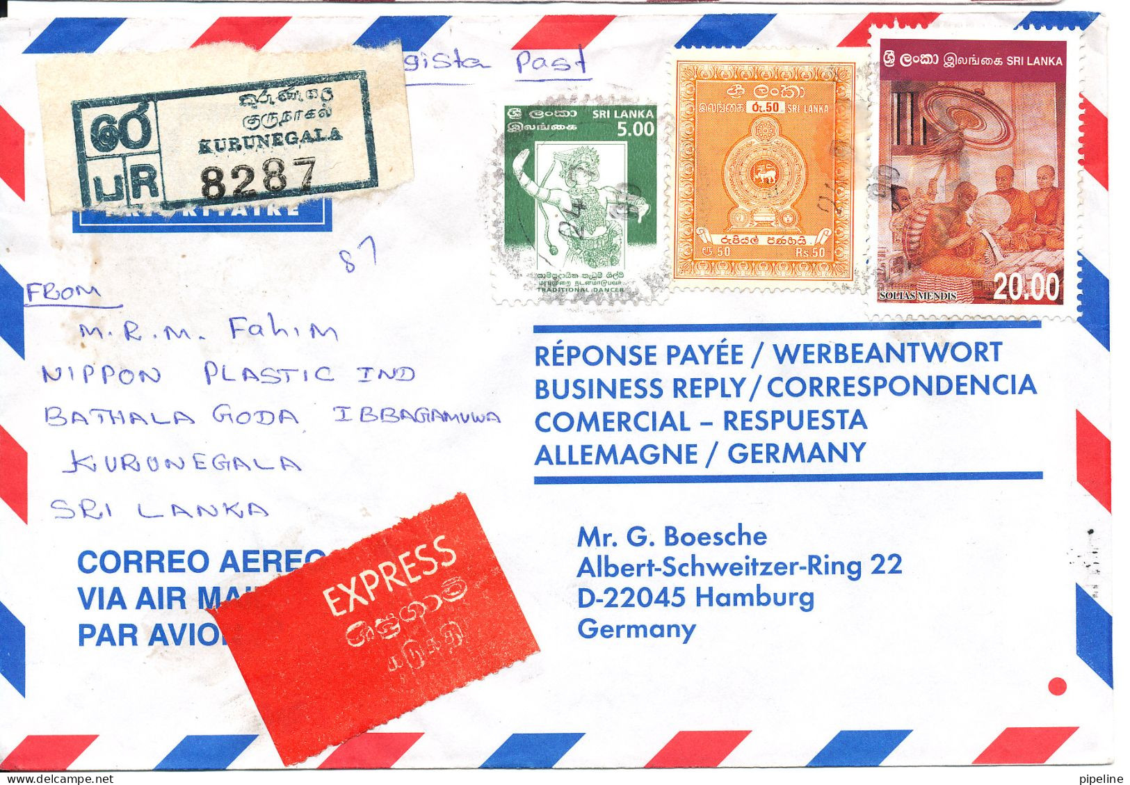 Sri Lanka Registered Air Mail Cover Sent To Germany 25-7-2000 - Sri Lanka (Ceylan) (1948-...)