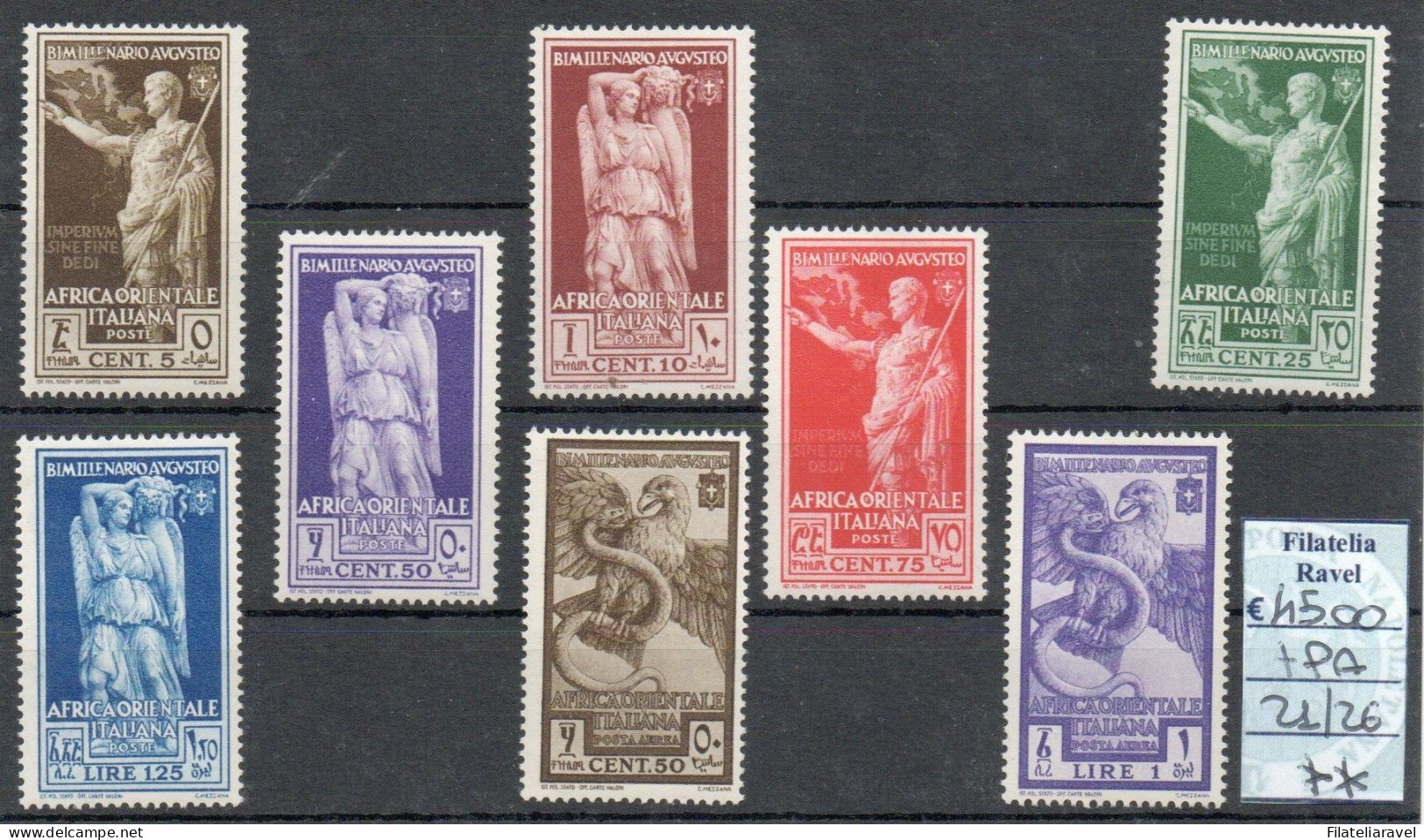 Colonie  - Africa Orientale Italiana 1938 " Augusto" Cat 21/26 + Pa Gomma Integra ,serie Completa 8 Valori - Italian Eastern Africa