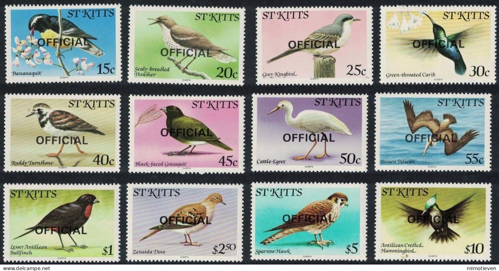 MDB-BK4-081-2 MINT ¤ ST KITTS 1981 12w In Serie ¤ OVERPRINT - OISEAUX - BIRDS OF THE WORLD - PAJAROS - VOGELS - VÖGEL - - Zangvogels