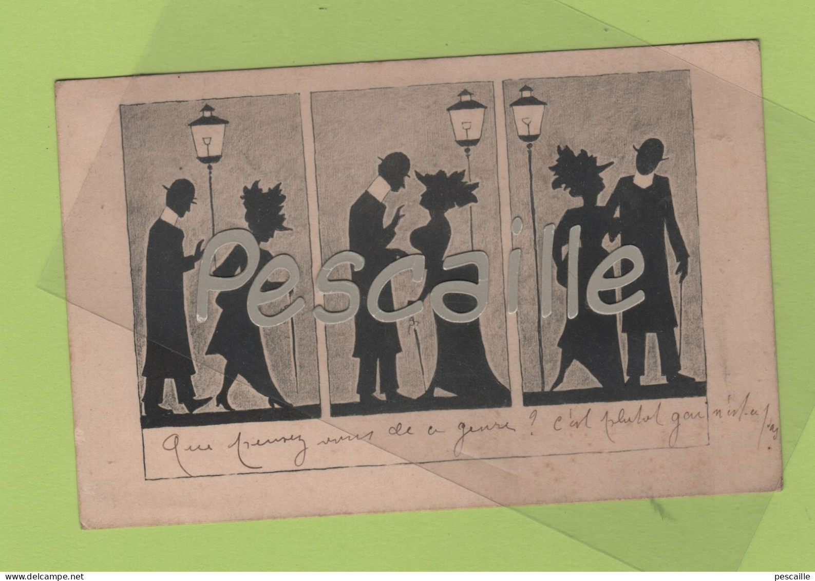 SILHOUETTE - CP COUPLE SOUS UN REVERBERE - D.G.I.F. Ges. Geschützt- CIRCULEE EN 1905 - Scherenschnitt - Silhouette