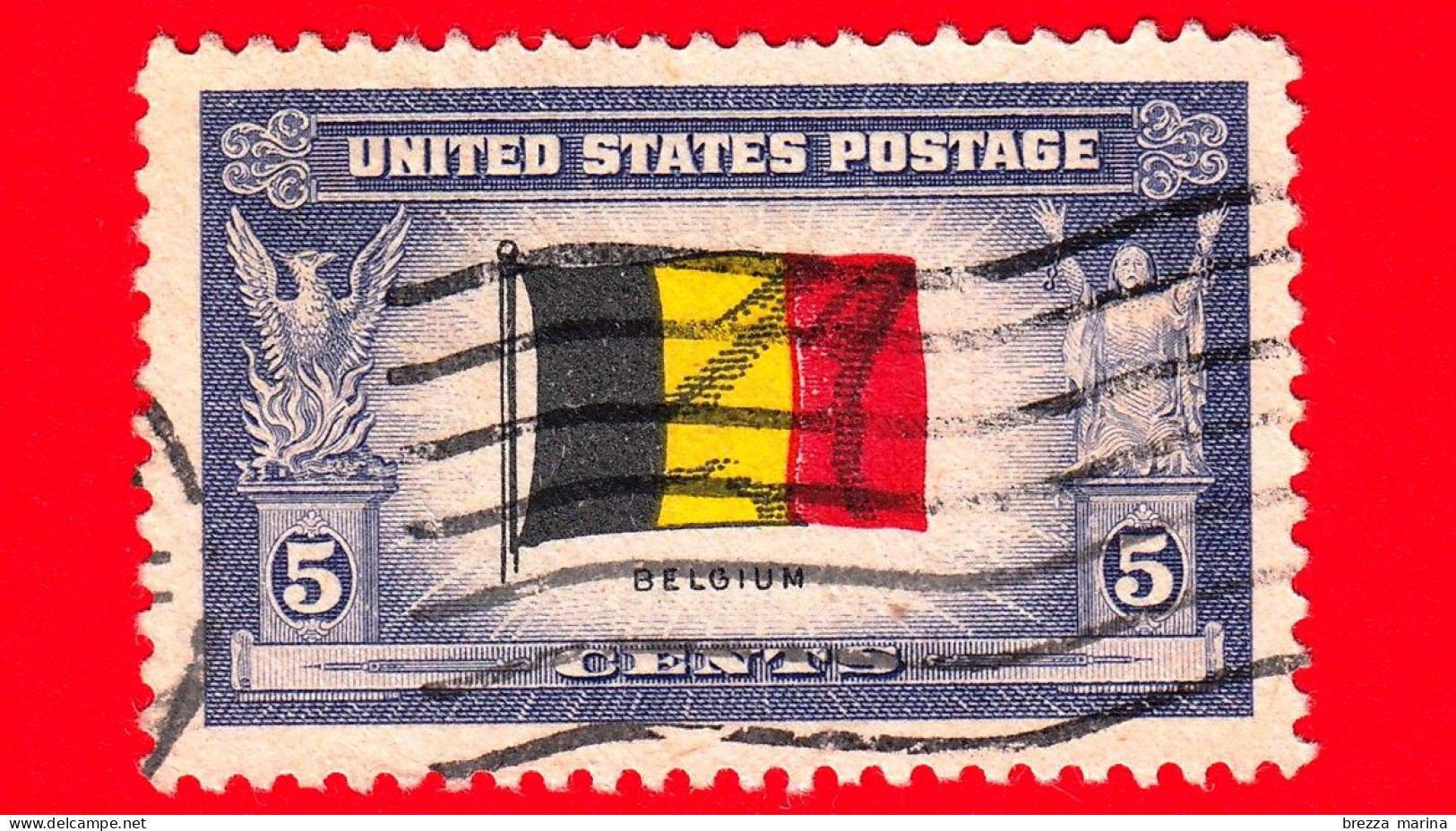 USA - STATI UNITI - Usato - 1943 - Paesi Invasi - Bandiera Del Belgio - 5 - Oblitérés