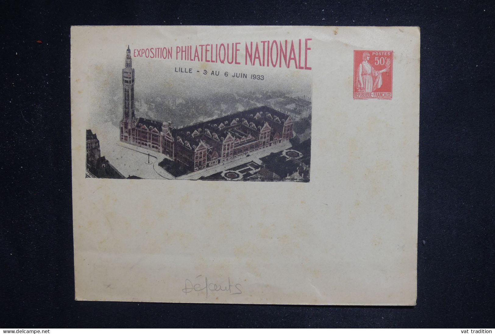 FRANCE - Entier Postal Type Paix De L'Exposition Philatélique De Lille En 1933, Non Circulé - Défauts - L 150665 - Enveloppes Types Et TSC (avant 1995)