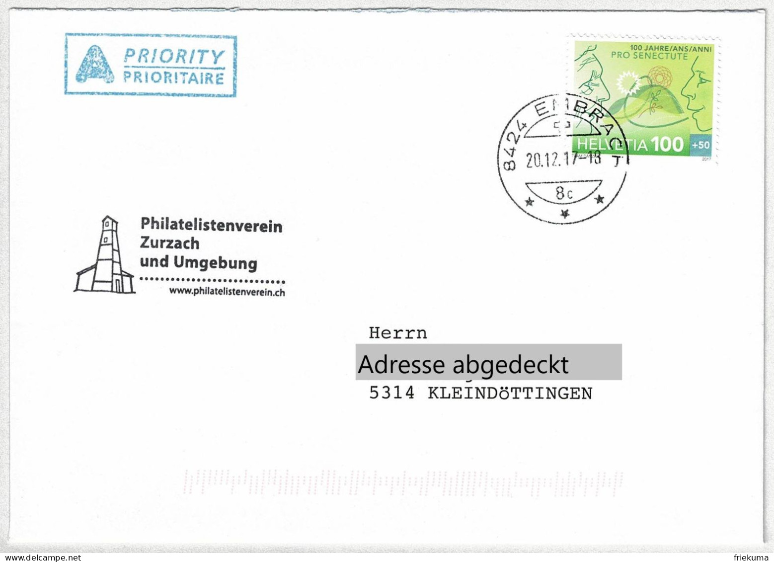 Schweiz / Helvetia 2017, Brief Embrach - Kleindöttingen, Pro Senectute, Stiftung Alter / Age - Other & Unclassified