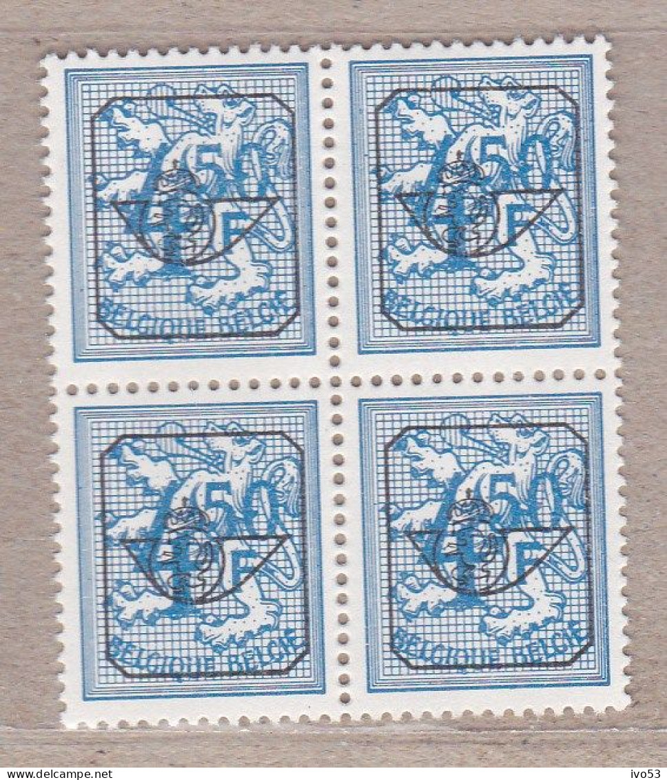 1967 Nr PRE797-P2** Zonder Scharnier,blokje Van 4 :wit Papier.Heraldieke Leeuw:4,5fr.Opdruk Type G.OBP 4 Euro. - Typo Precancels 1967-85 (New Numerals)