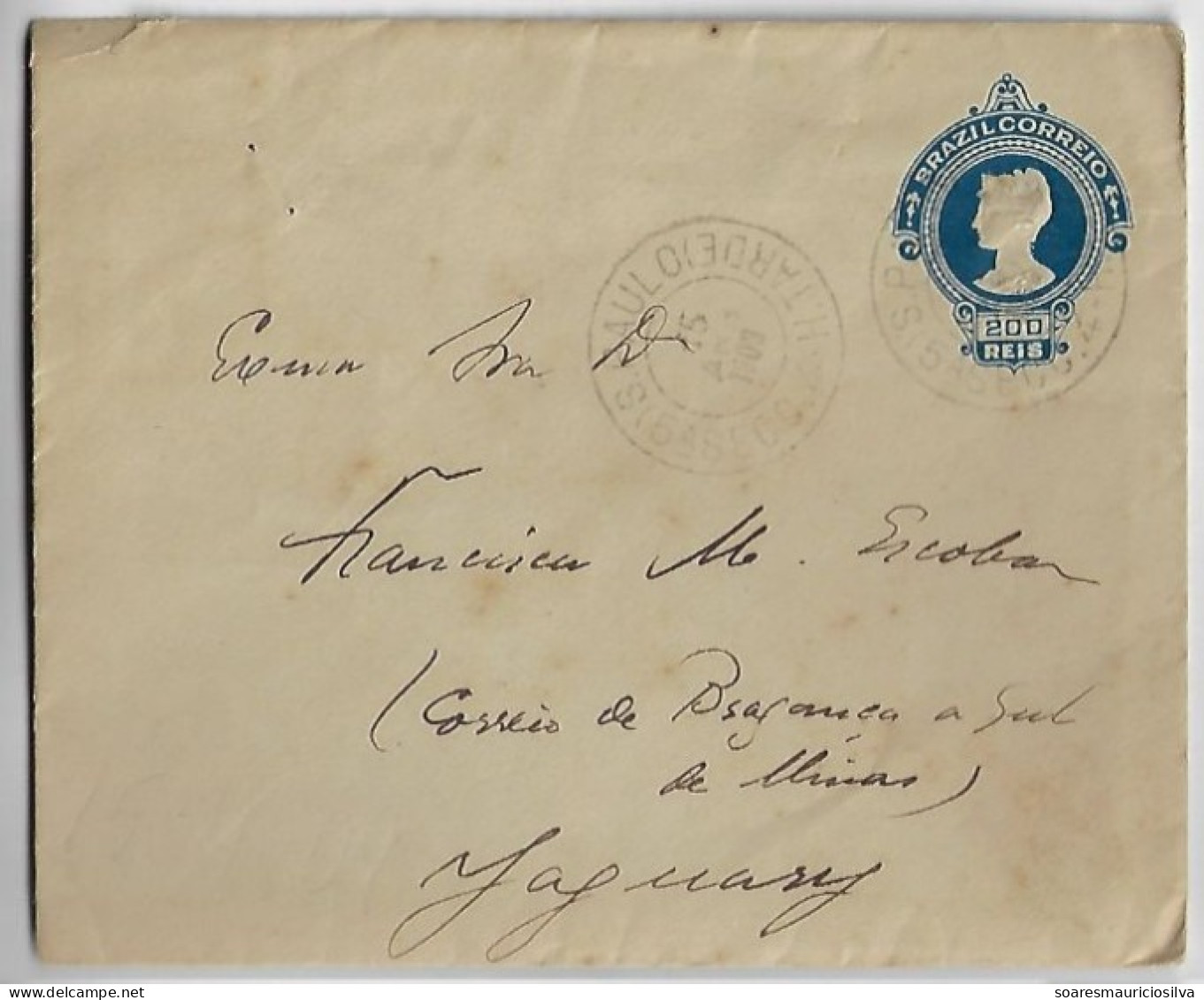 Brazil 1909 Postal Stationery Cover From São Paulo To Jaguari Letter Included Letterhead Paper Watermark Check Bond MMC - Interi Postali