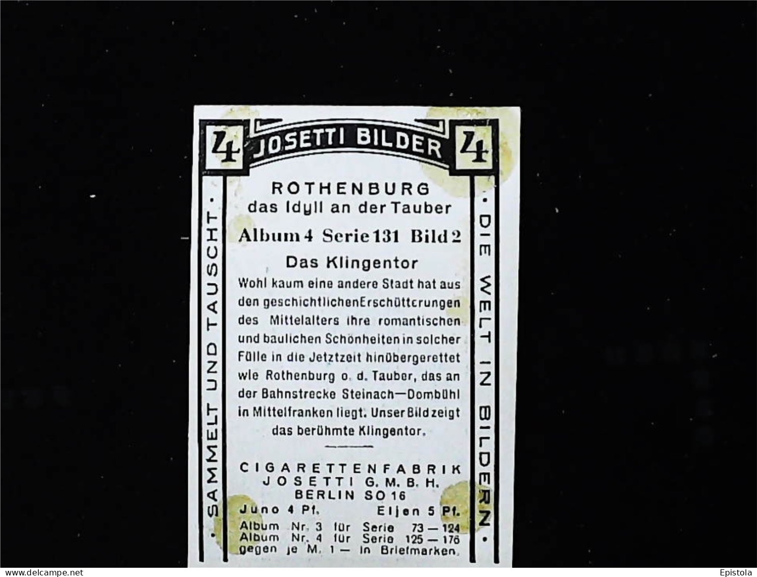 ► ROTHENBURG Klingentor  - Chromo-Image Cigarette Josetti Bilder Berlin Album 4 1920's - Other Brands