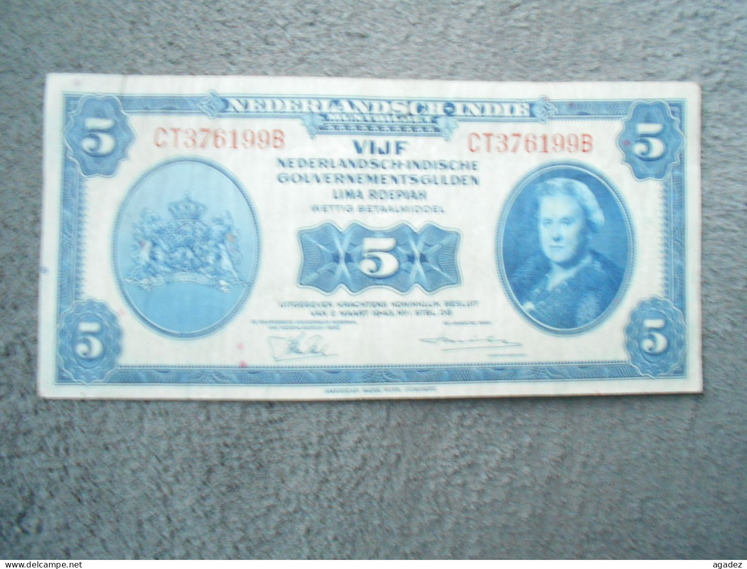 Ancien Billet De Banque Nederlandsch Indie Indes Neerlandaises  5 Gulden 1943 - Inde