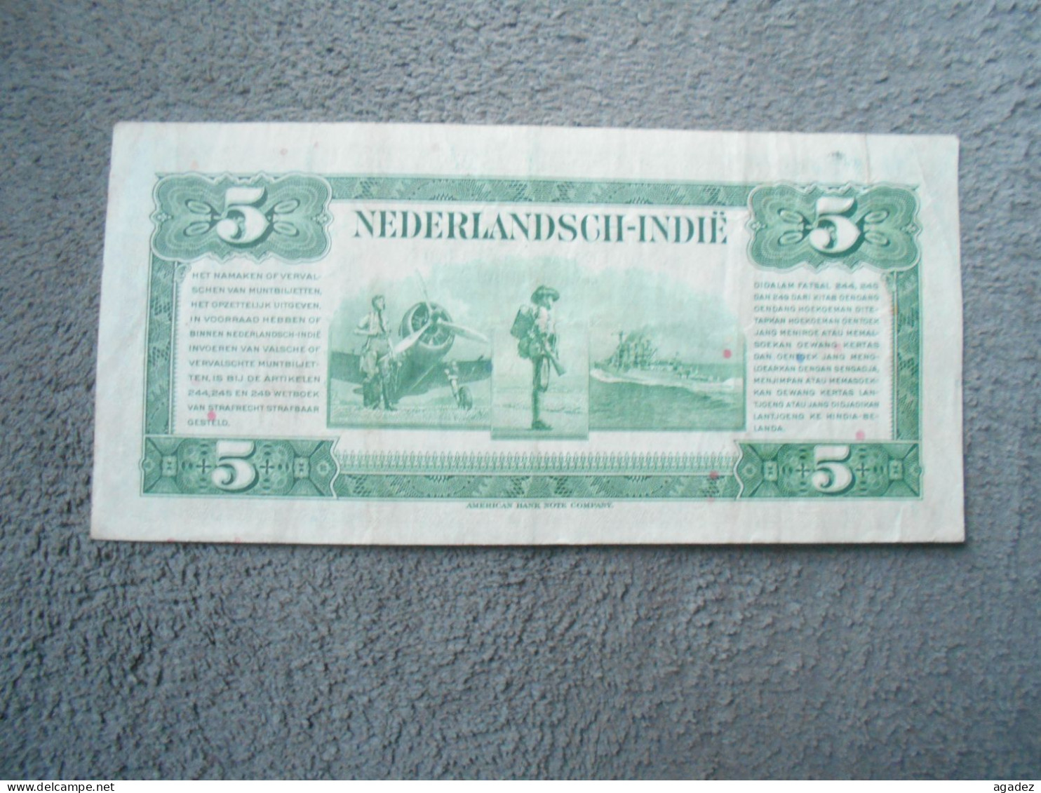 Ancien Billet De Banque Nederlandsch Indie Indes Neerlandaises  5 Gulden 1943 - Indien