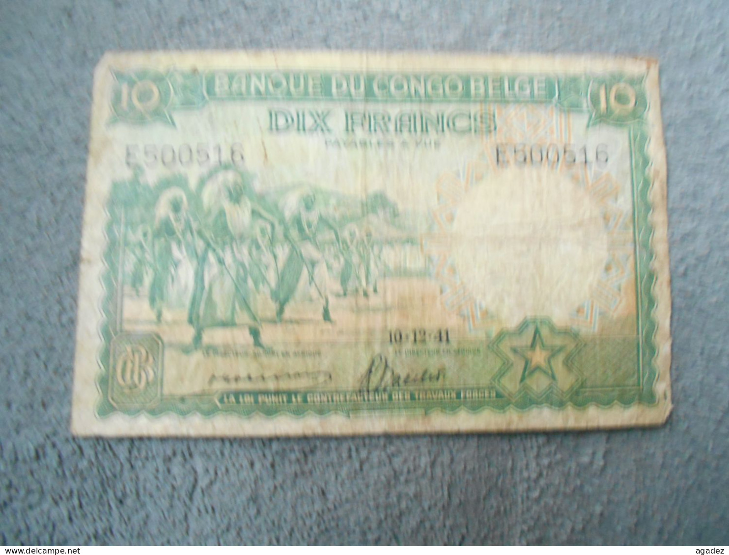 Ancien Billet De Banque Du Congo Belge 10 Francs 1941 - Ohne Zuordnung