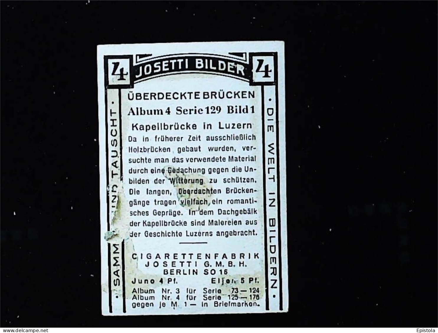 ► Ancien Pont De Luzern  Suisse - Chromo-Image Cigarette Josetti Bilder Berlin Album 4 1920's - Other Brands