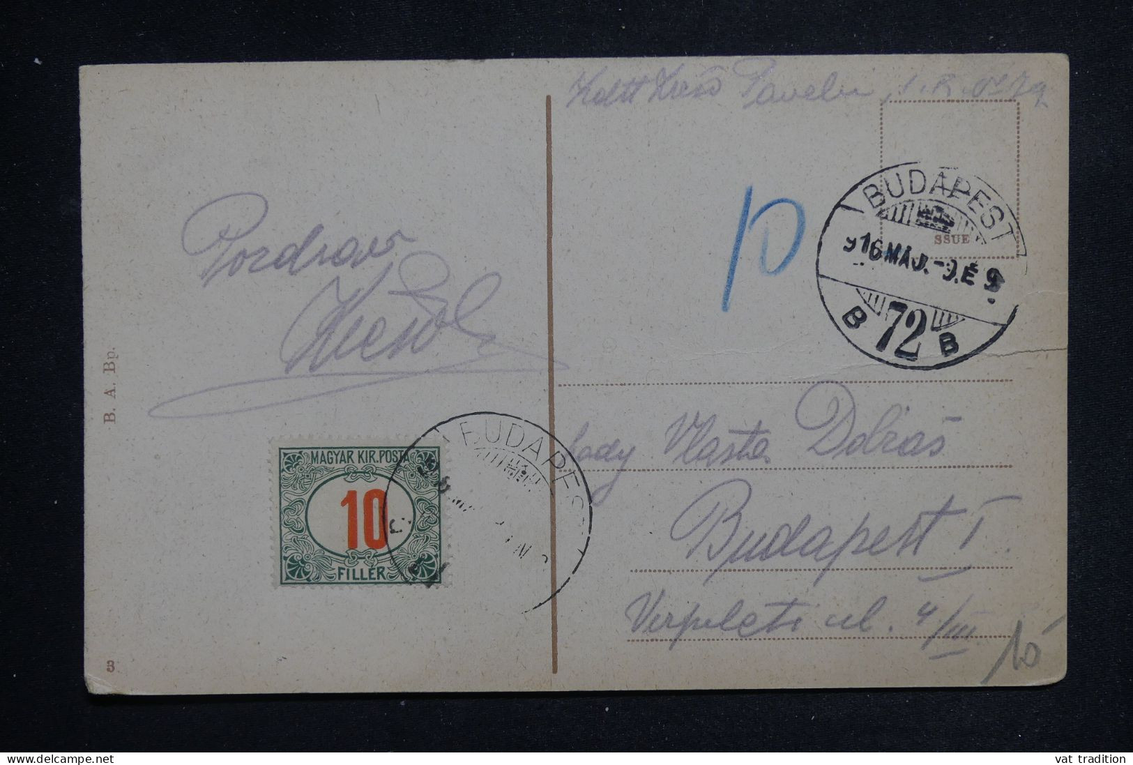 HONGRIE - Taxe De Budapest Sur Carte Postale En 1916- L 150683 - Cartas & Documentos