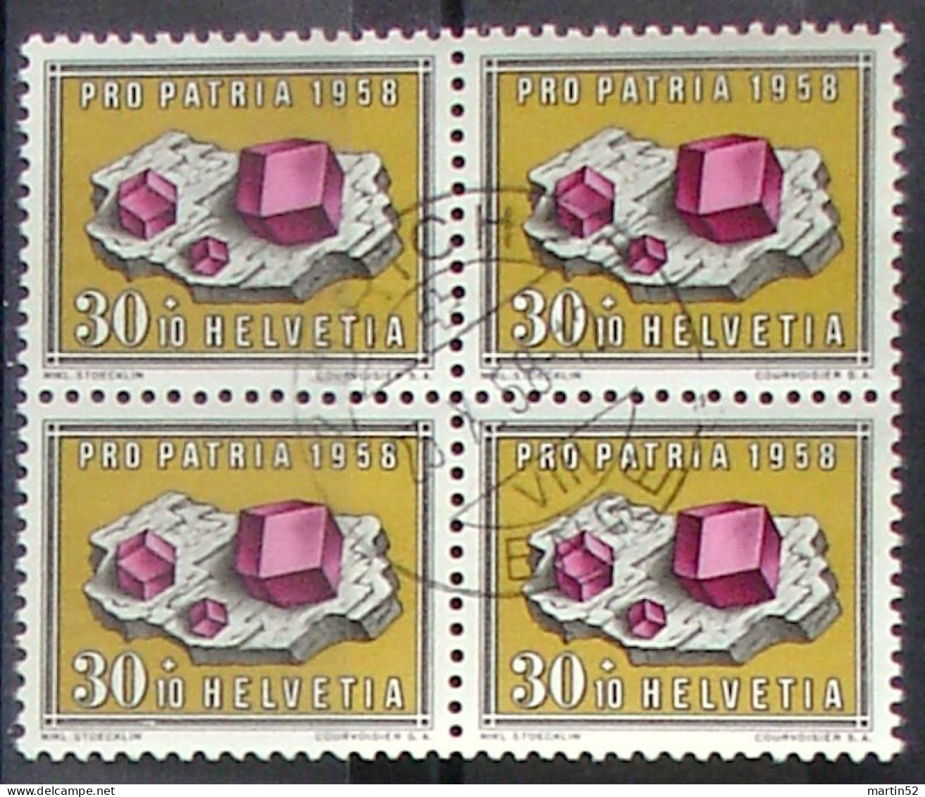 Schweiz Suisse Pro Patria 1958: "Granat" Zu WII89 Mi 660 Yv 609 Im Block Mit Stempel ZÜRICH 23.X.58 ENGE (Zu CHF 34.00) - Minéraux