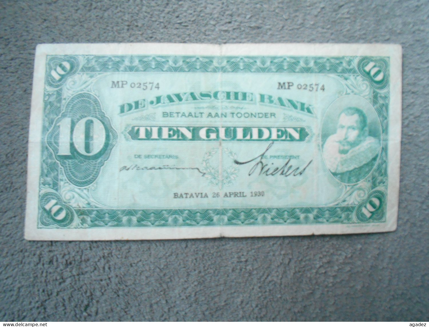 Ancien Billet De Banque Java De Javasche Bank 10 Gulden 1930 - Autres - Asie