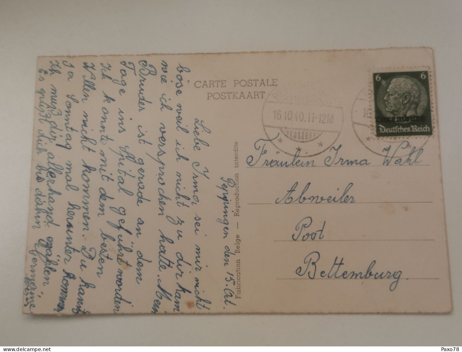 Postkarte, Oblitéré Bettembourg 1940 - 1940-1944 Occupazione Tedesca