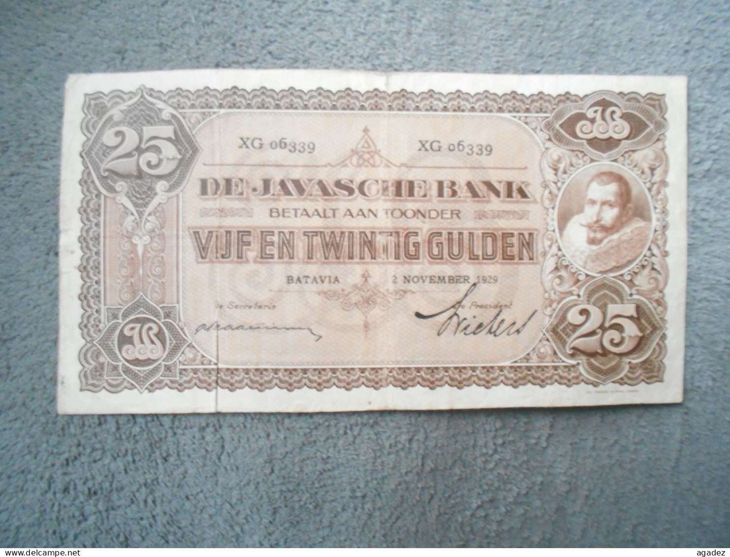Ancien Billet De Banque Java De Javasche Bank 25 Gulden 1929 - Autres - Asie