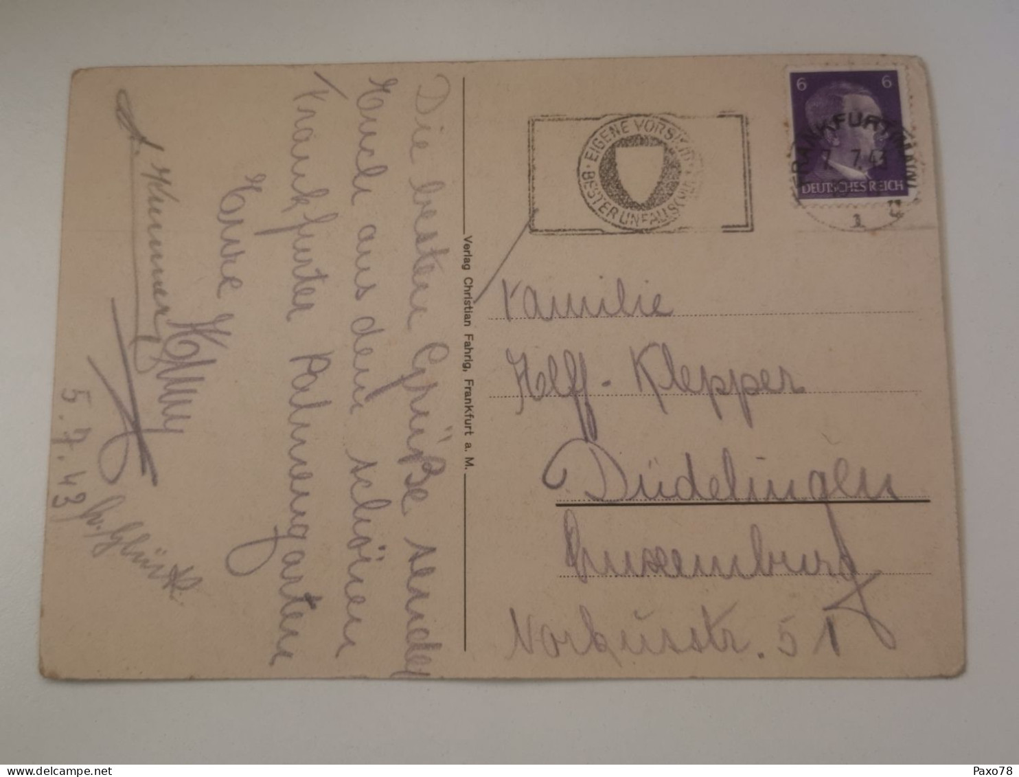 Postkarte, Oblitéré Frankfurt 1943 Envoyé à Dudelange - 1940-1944 German Occupation