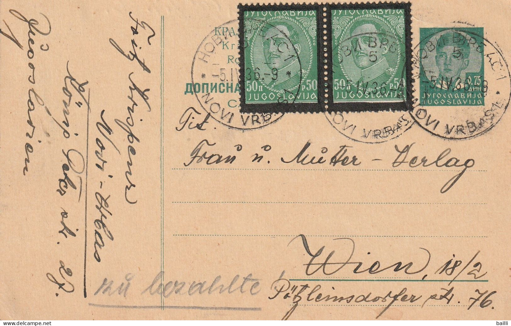 Yougoslavie Entier Postal Pour L'Autriche 1936 - Brieven En Documenten