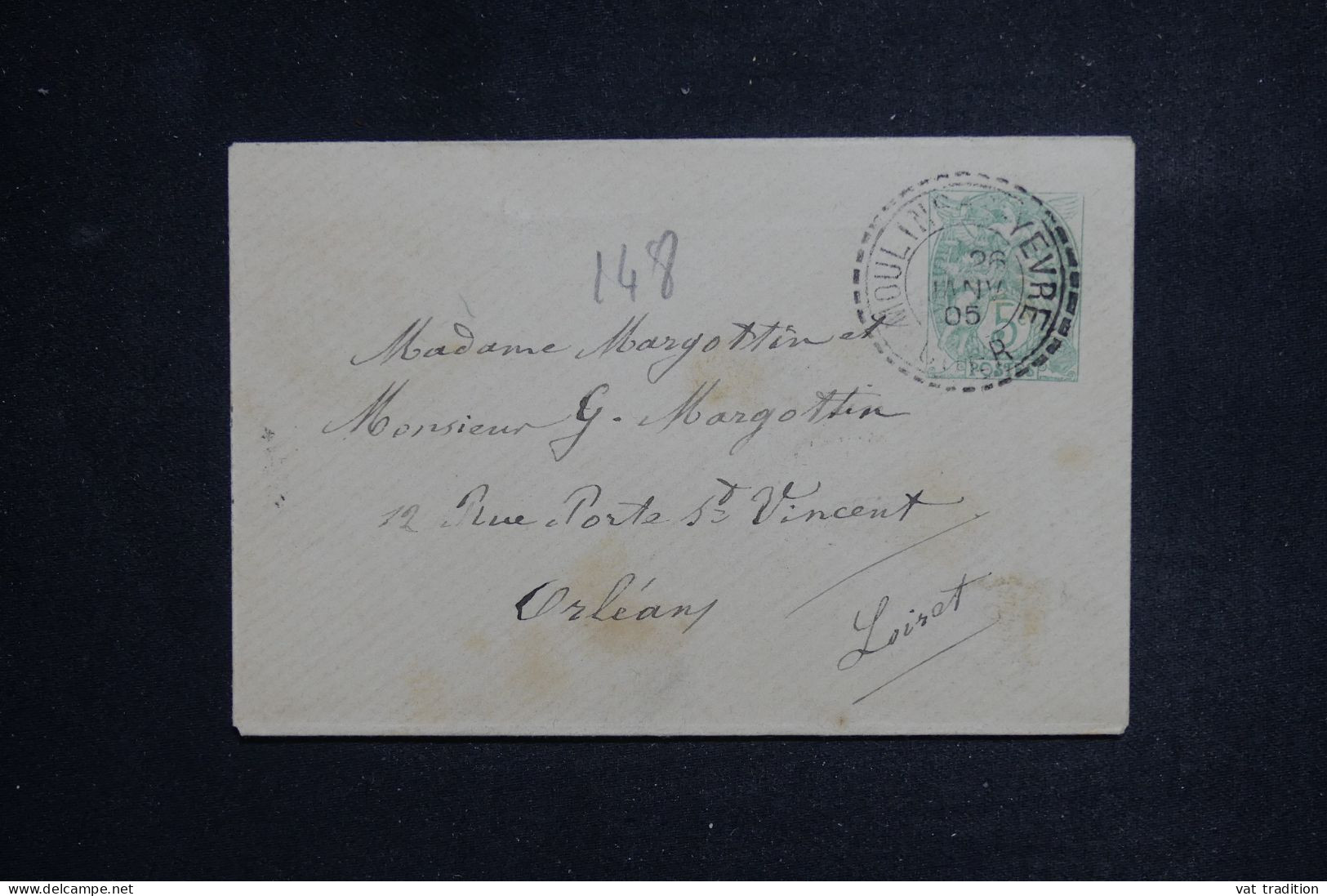 FRANCE  - Entier Postal De Moulins/Yevres Pour Orléans En 1905  - L 150690 - Standaardomslagen En TSC (Voor 1995)