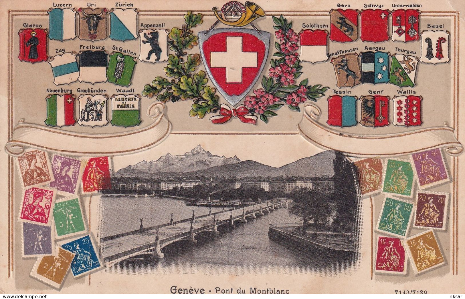 SUISSE(TIMBRE) CARTE GAUFREE(GENEVE) - Briefmarken (Abbildungen)