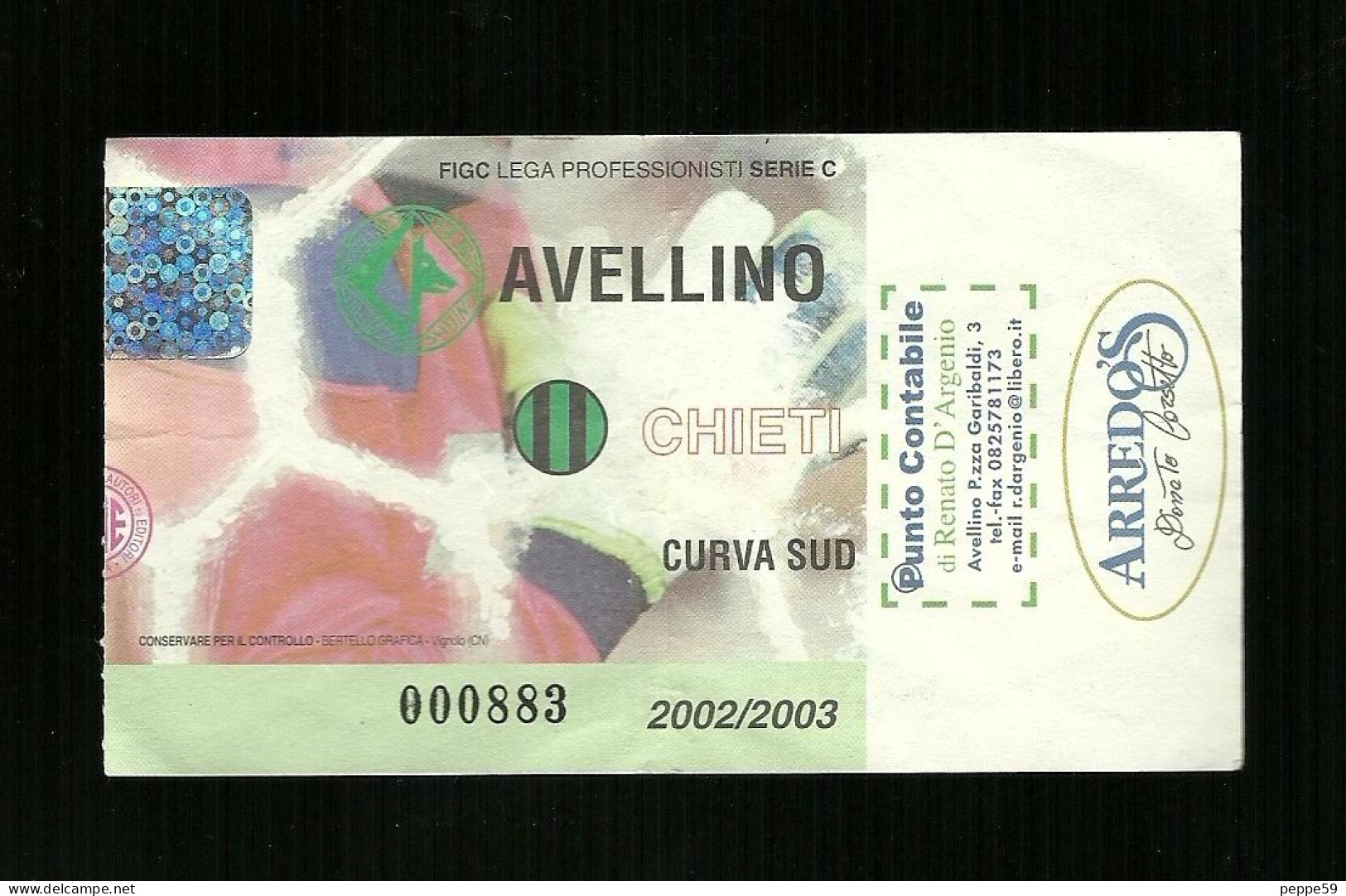 Biglietto Di Ingresso - Partita Lega Calcio Avellino - Chieti 2002-2003 - Altri & Non Classificati
