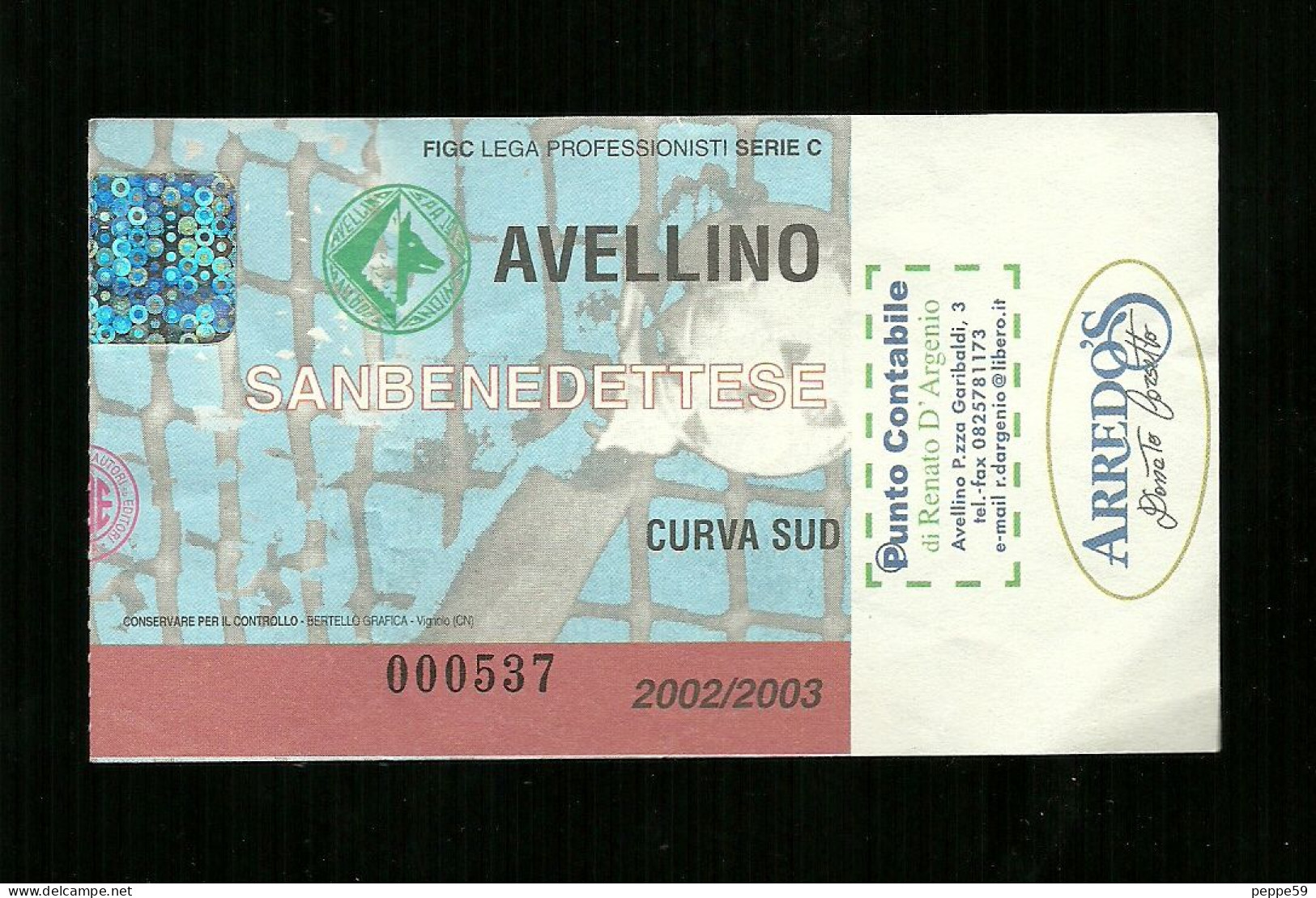 Biglietto Di Ingresso - Partita Lega Calcio Avellino - Sanbenedettese 2002-2003 - Altri & Non Classificati