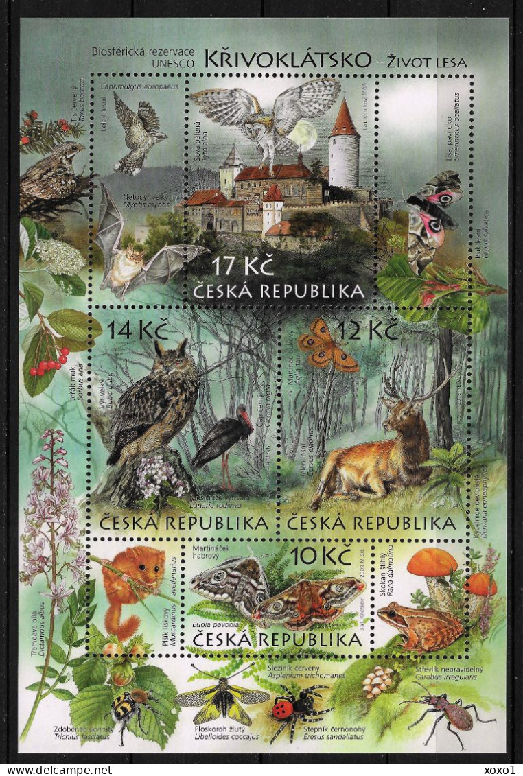 Czech Republic 2009 MiNr. (Block 38) Tschechische Republik UNESCO Birds Owls Mammals Butterflies S\sh   MNH** 5.00 € - Hiboux & Chouettes